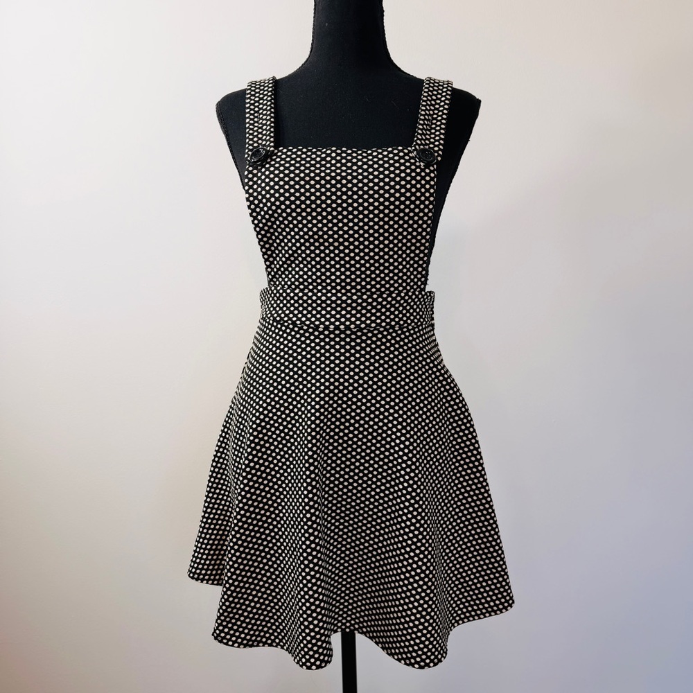 Y2K Charlotte Russe black & white polka dot circle skirt overall dress • size S